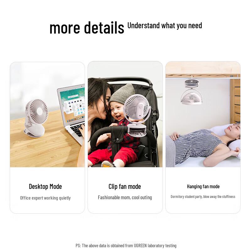 UGREEN 80907 USB Rechargeable Portable Clip-on Desk Fan