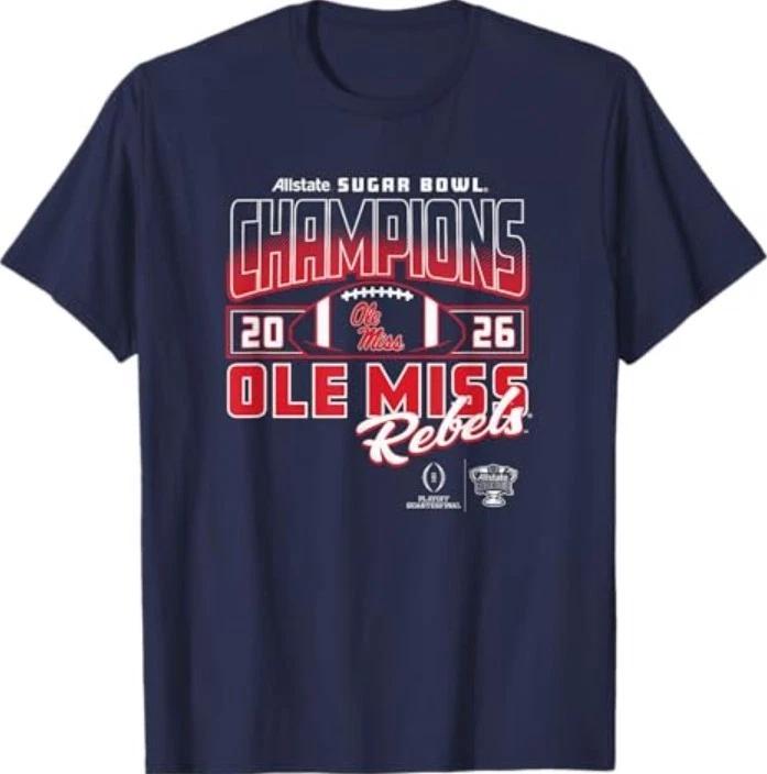 

Mississippi Ole Miss Rebels Sugar Bowl Champs 2026 CFP Navy T-Shirt 3XL