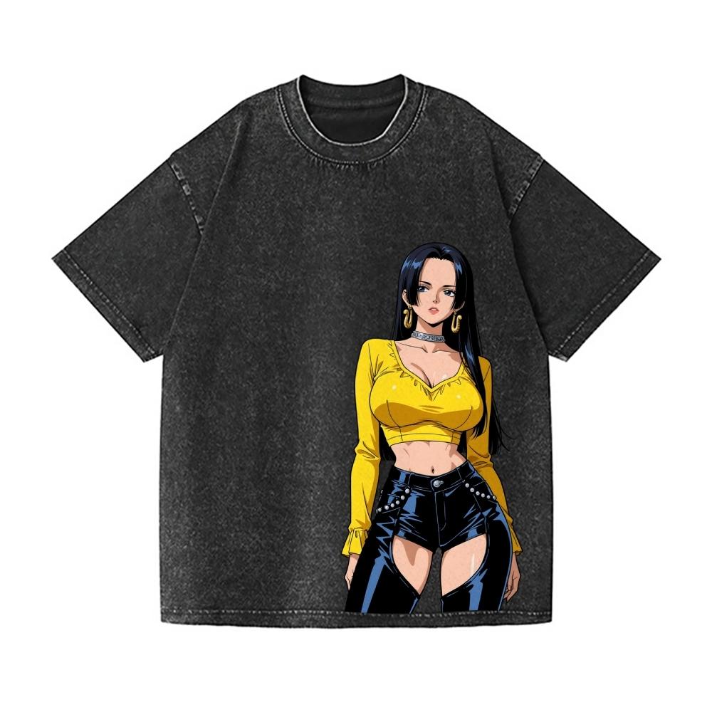 ONE PIECE Boa Hancock Vintage Wash Japanese Design T-Shirt High-quality Streetwear Men's Clothing Women T Shirt