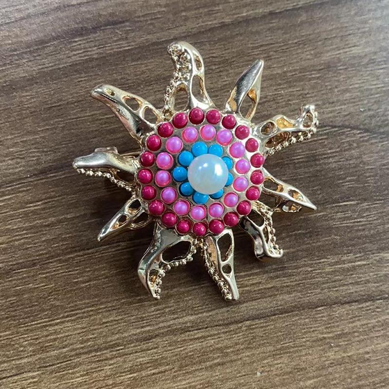 Damska Moda Vintage Kryształowa Perła Słonecznik Broszki Dla Kobiet Luksusowy Kolor Żółtego Złota Stop Okrągła Broszka Roślinna Agrafki