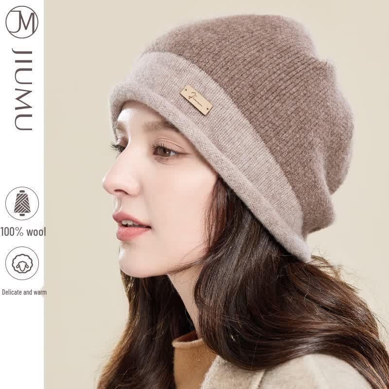 JIUMU Women s Wool Knitted Ear-Protecting Beanie One Size