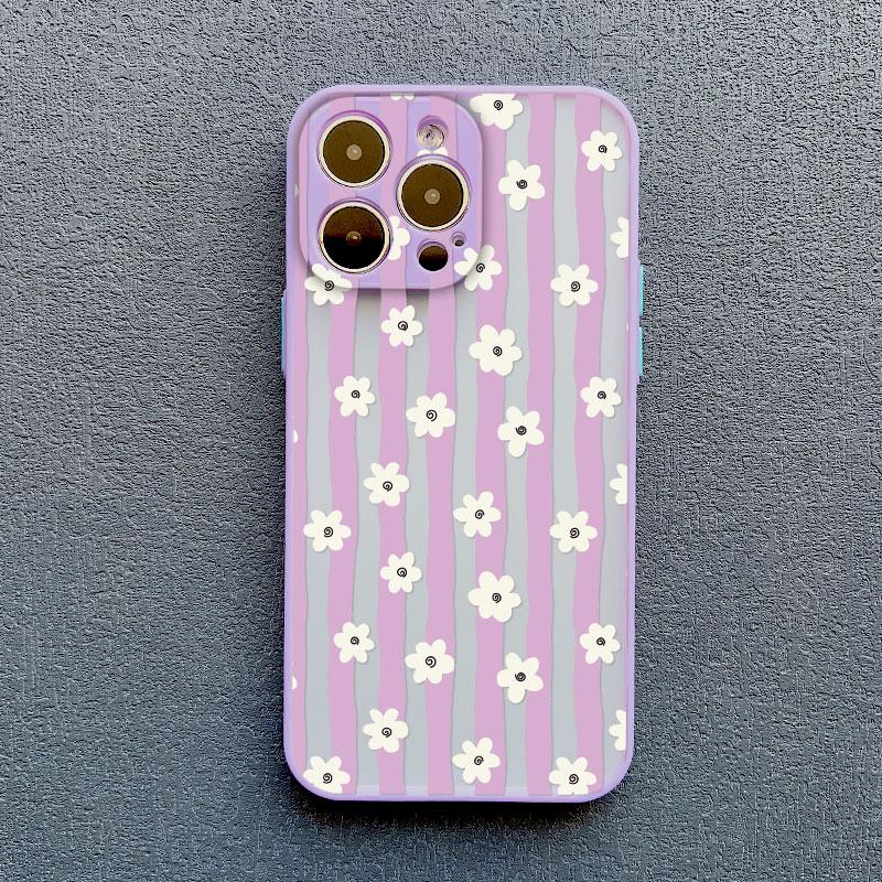 Colorful Striped Minimalist INS Small Floral Pattern Phone Case For iPhone 17 16 14 15 Pro Max Plus 11 13 Mini 12 Pro Max Covers