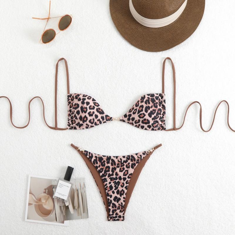 Leopard-print Sexy Bikini Suspender Swimsuit Women's High-class Beach Hot