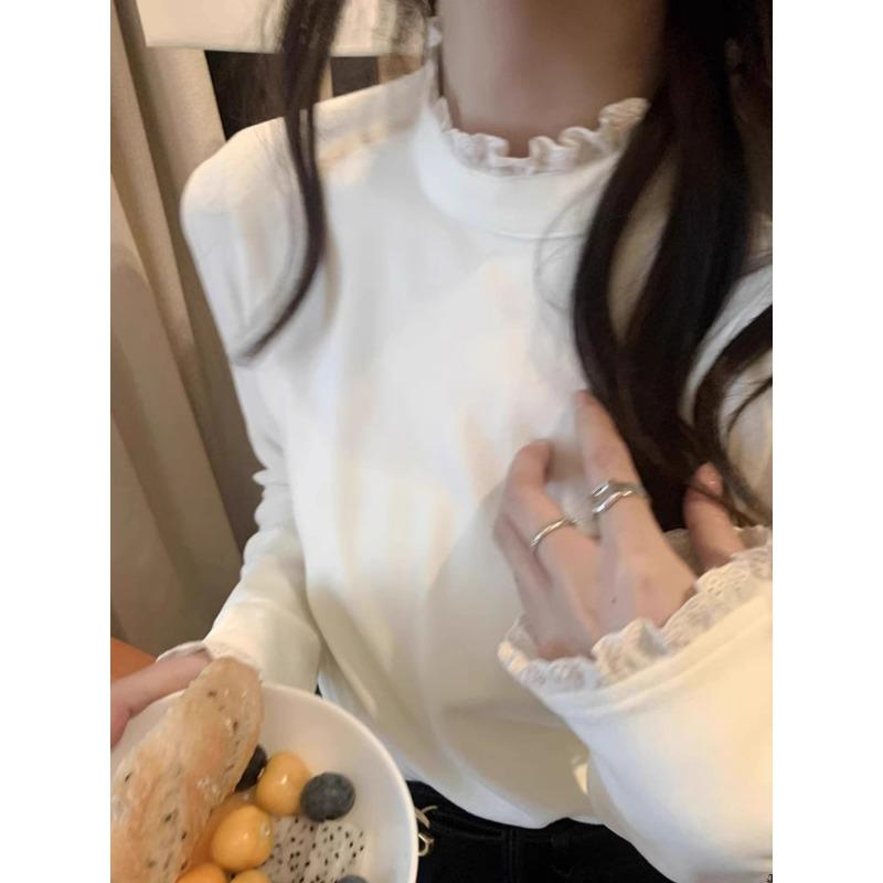 Australský sametový prošívaný krajkový poloviční rolák spodní tričko dámské podzimní a zimní štíhlé teplé vnitřní top