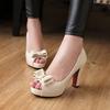 Fashion Summer Classic Female Platform High Heel Shoes Woman Pumps Sexy Open Toe Fish Mouth Shoes Woman Bowknot Ladies Party Sandals
