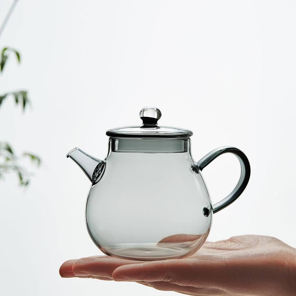 Pokaro Tea Heat-Resistant Glass Teapot, 370ml, Ink-Colored Design, Integrated Spout with Filter, Compact and Stylish Glass Teapot for Craft Tea,