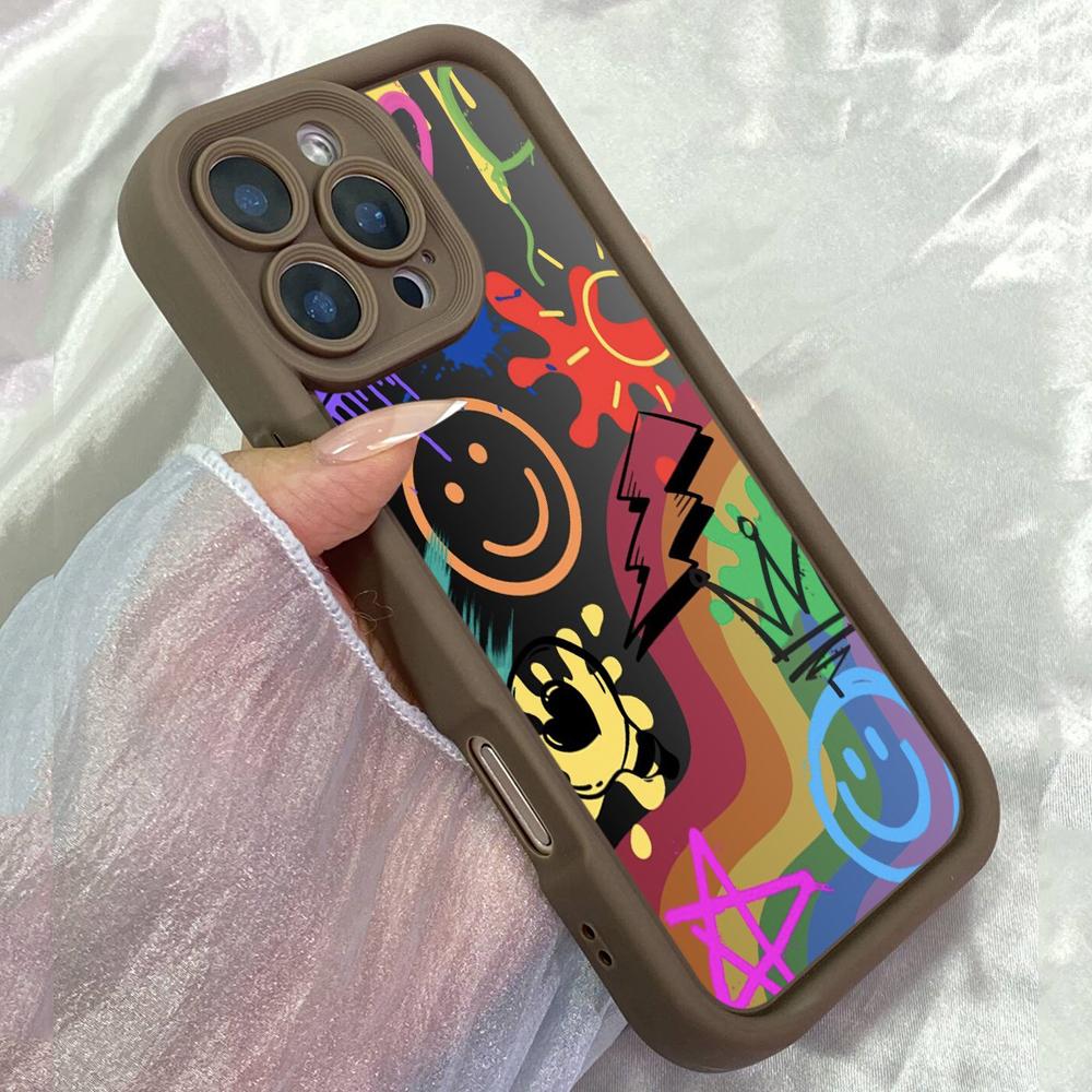 JT270 Graffiti Funny Smile faces for iPhone 17 16 15 14 Pro Max Samsung S26 S25 Ultra A17 A16 A07 A56 A36 A06 Xiaomi 15T Redmi 15c Note 14 Soft Case