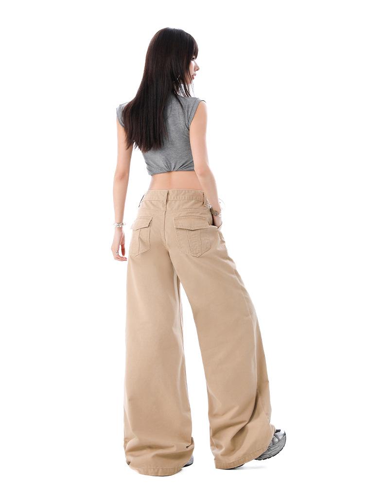 2026 Spring/Summer Women's Casual Washed Pleated Wide-Leg Low-Waist Slimming Jeans