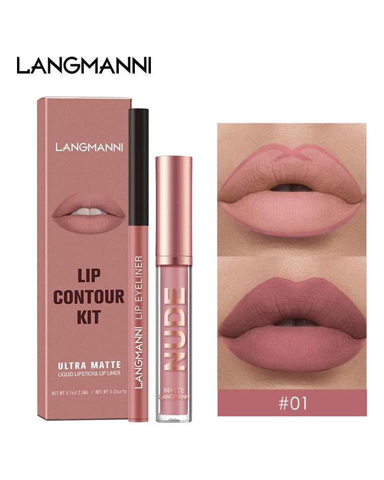 Langmanni Lipgloss Lipliner-Set 2 Sets nicht klebendes Cup-Matt-Lipgloss-Set