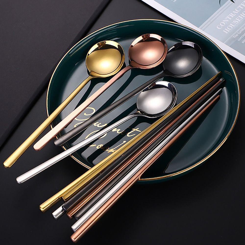 Tableware Dinnerware Spoons Chopsticks Stainless Steel Soup Spoon for Student Home Kitchen Office
