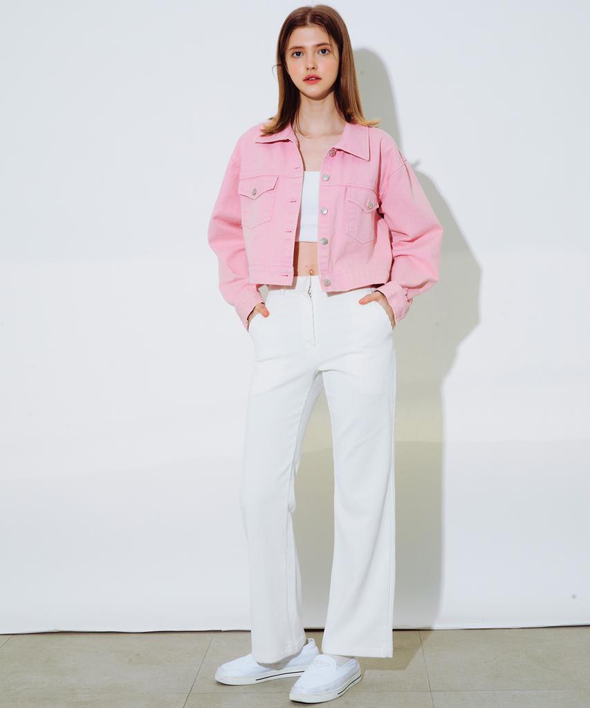 ETRE AU SOMMET Corduroy Semi-Bootcut Pants (White)