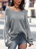 Fall Winter New Women's Long Sleeve Loose V-Neck Drawstring Backless Pullover Knit Sweater Women's Clothing