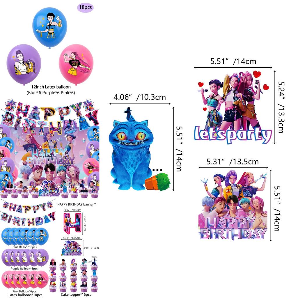 Kpop Demon Hunters Birthday Party Banner Decoration Set With Balloons And Background For Anime Fans