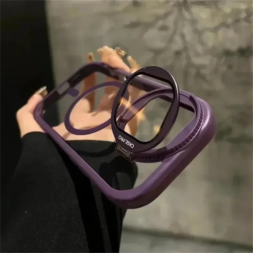 Camera Lens Protection Flip Bracket Stand For Magsafe Magnetic Case for iPhone 16 11 12 13 14 15 Pro Max Plus Transparent Cover