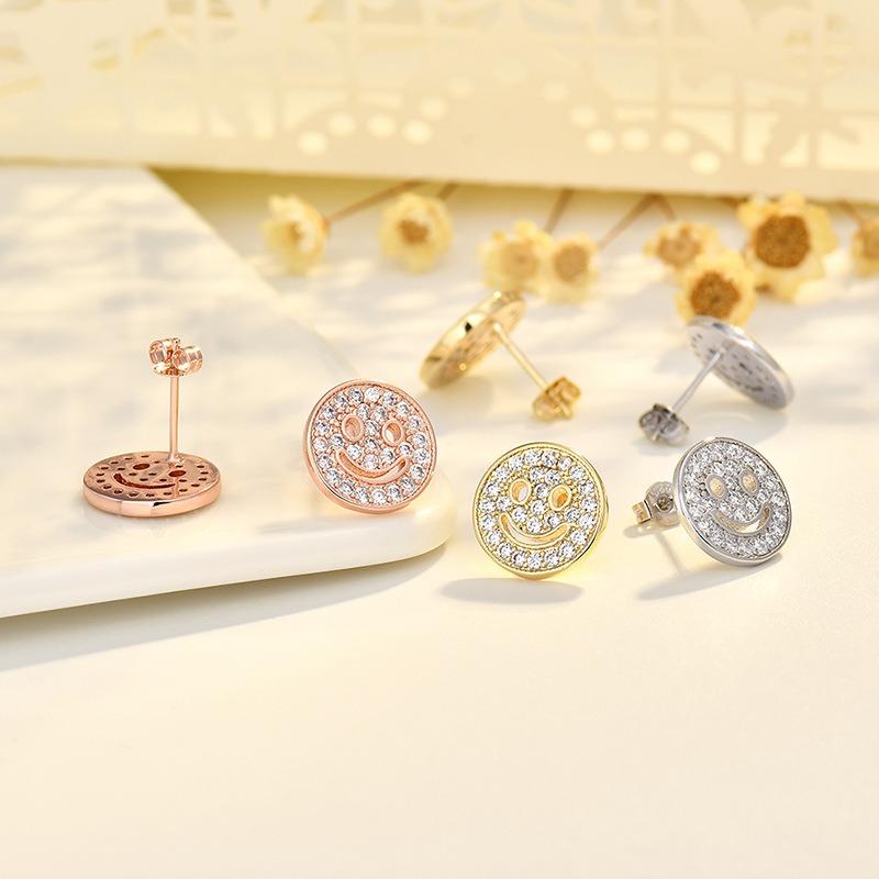 Hot-selling Needle Smiling Face Earrings Exquisite Small Micro-inlaid Zircon Earrings for Women's Temperament Earrings