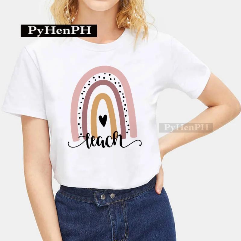 Trendy Rainbow Teacher Design Sense Short Sleeve Tshirt Unisexs Womens Large Size Crewneck for Boys Girls Children