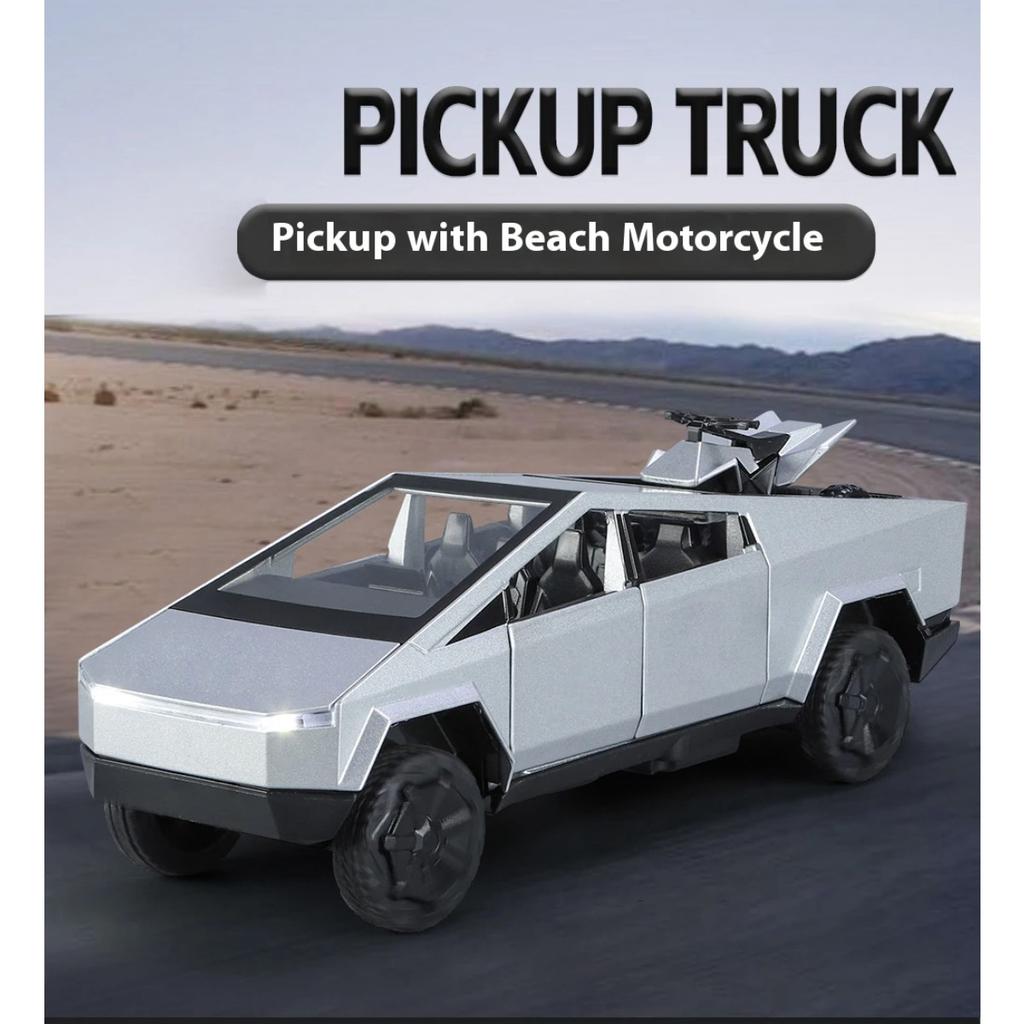 1/32 Tesla Cybertruck Toys Off Road Vehicle Die Cast Model Car Sound & Light Beach Motorcycle Hobby Collectible Birthday Gift for Boy
