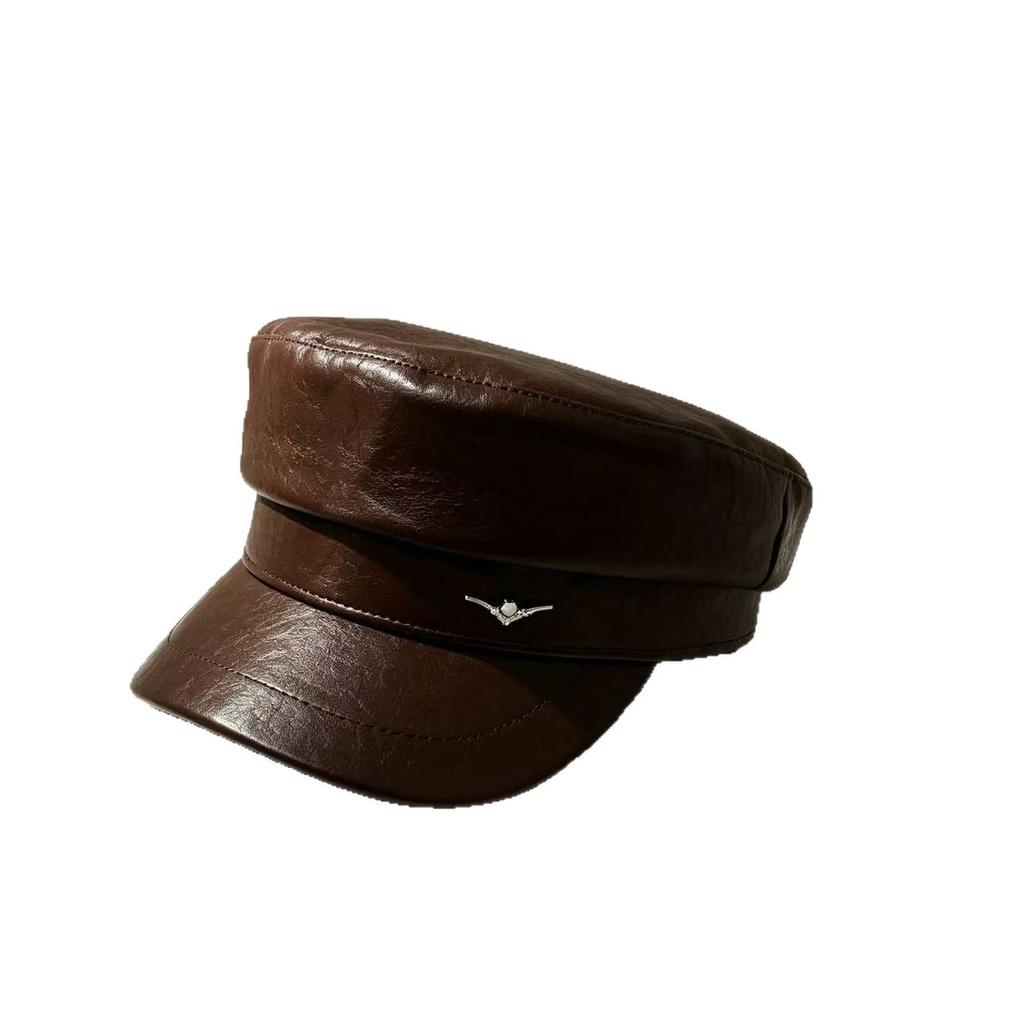 Autumn and Winter New Maillard Flat-top Navy Hat Female Retro British Beret Showing Small Face Versatile Temperament Painter Hat