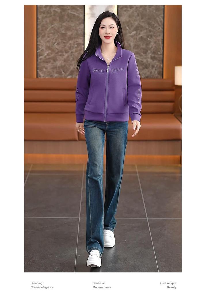 New 2026 Women's Stand Collar Hoodie: Chic, Casual, Loose-Fit Long Sleeve Jacket for Spring & Fall