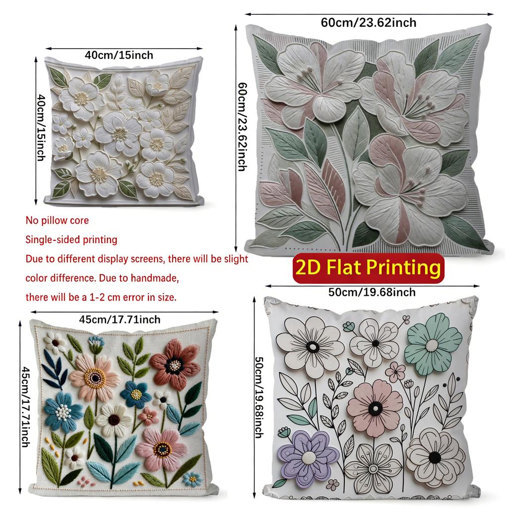 2D Floral Embroidered Pattern Pillowcases For Home Pattern Cushion Cover Suitable For Sofa Bedroom Car Pillow Cover