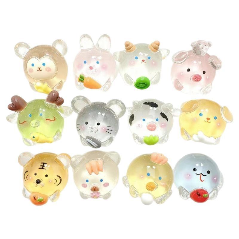 3D Glowing Chinese Zodiac Resin Charms Chubby Cute Cartoon Transparent for DIY Keychain Phone Case Craft Use