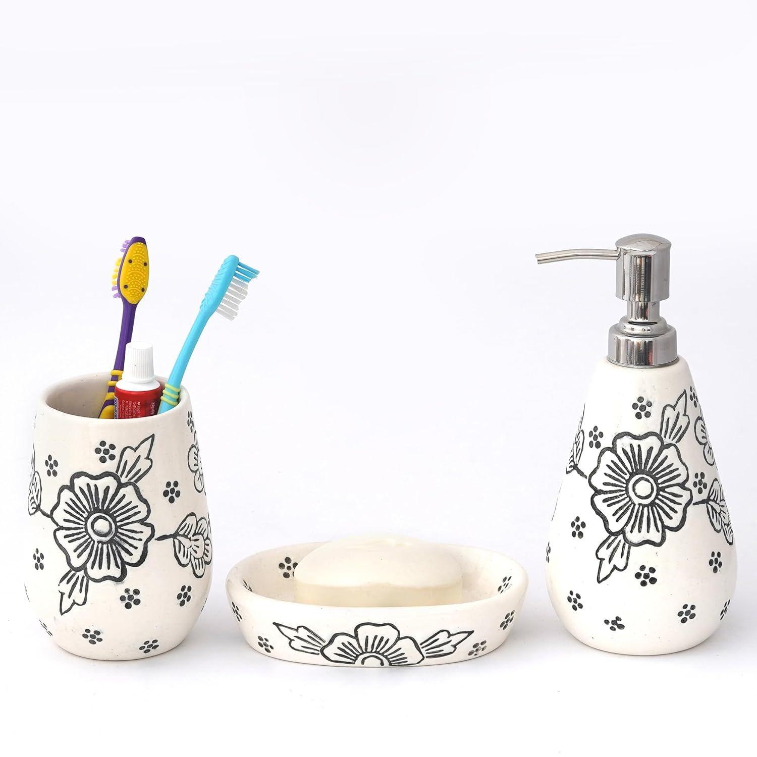 

Керамический Набор Аксессуаров для Ванной из 3 предметов | Современный Роскошный Набор для Ванной с дозатором для мыла 300 мл, подставкой для зубных щеток и мыльницей | Предметы Домашнего Декора