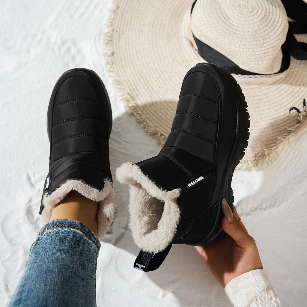 Women's Waterproof Large Size Winter Warm Snow Boots Padded Lining Ankle Boots Leather Fur One Anti-slip Hiking Sports Boots