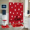 4-piece Valentine's Day Shower Curtain Bathroom Set - Red Love Carpet Toilet Seat Cushion, Absorbent Shower Pad