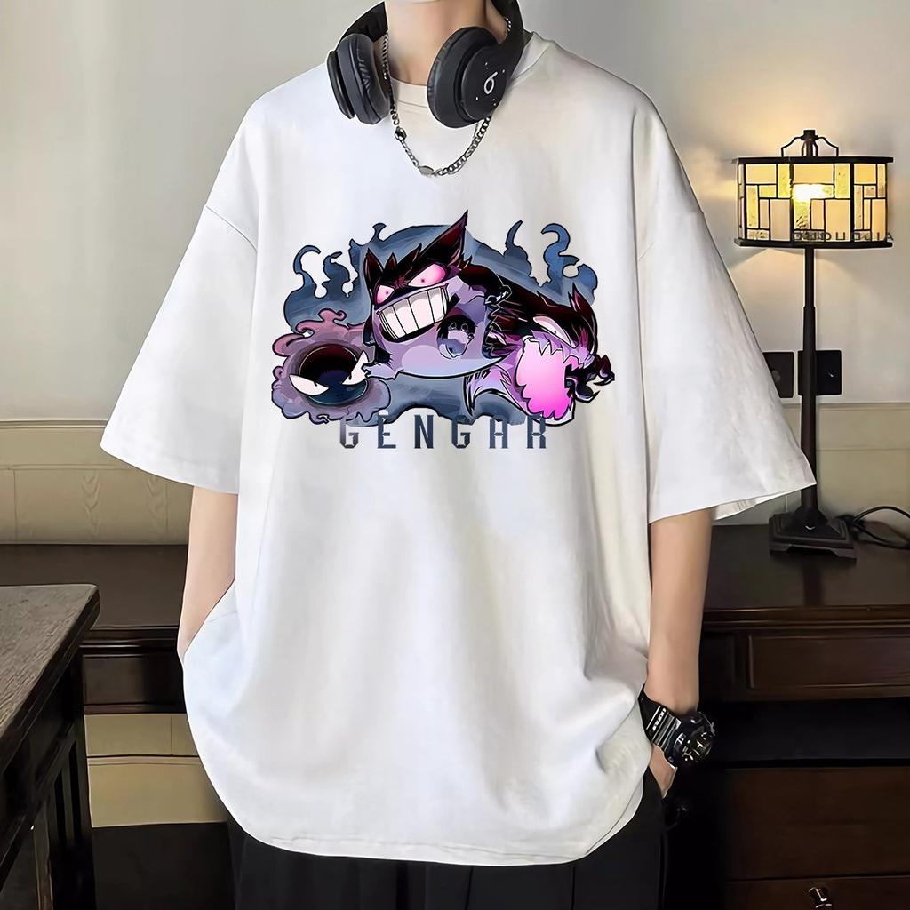 Japanesestyle Heavyweight Pure Cotton Shortsleeved Tshirt for Men Loosefitting Cartoon Pokémon Style Casual Shirt for The