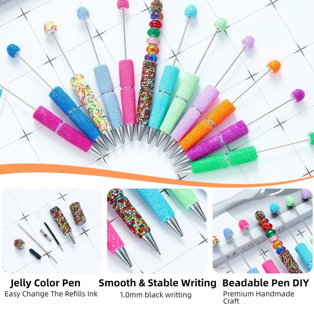 48Pcs Jelly Beadable Pen Kit 16 Fluorescent Pens with Refills Bags DIY Craft