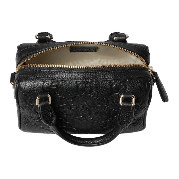 Gucci GG Emblem Adjustable Chain Zipper Closure Pebbled Leather Mini Shoulder Crossbody Bag Women Bags Black 815256-AAEEM-1000