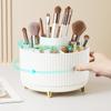 360° Rotating Makeup Organizer Cosmetic Storage with 5 Compartments Multi-Functional Holder for Brushes Stationery Unscented with Luxury Stripe Design