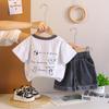 2026 Summer Children's Cartoon Patch Cuffed Denim Two-Piece Set