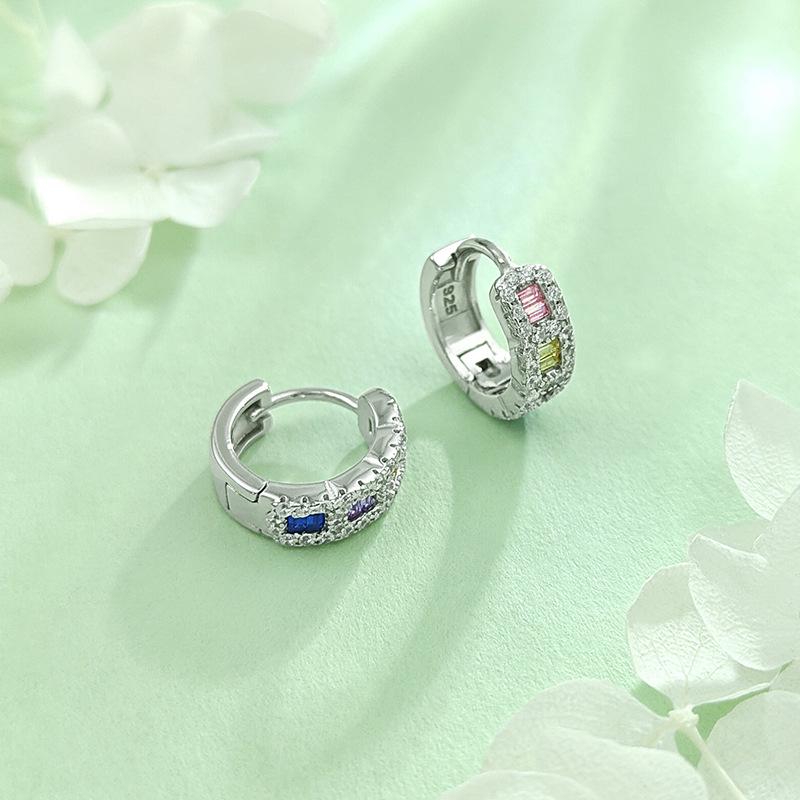 Elegant Multi-Color Diamond 925 Sterling Silver Earrings - Versatile Hip Hop Studs and Shiny Hoops for Women