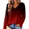 Women's V-Neck Long Sleeve Gradient Print Blouse Lightweight for Spring Summer