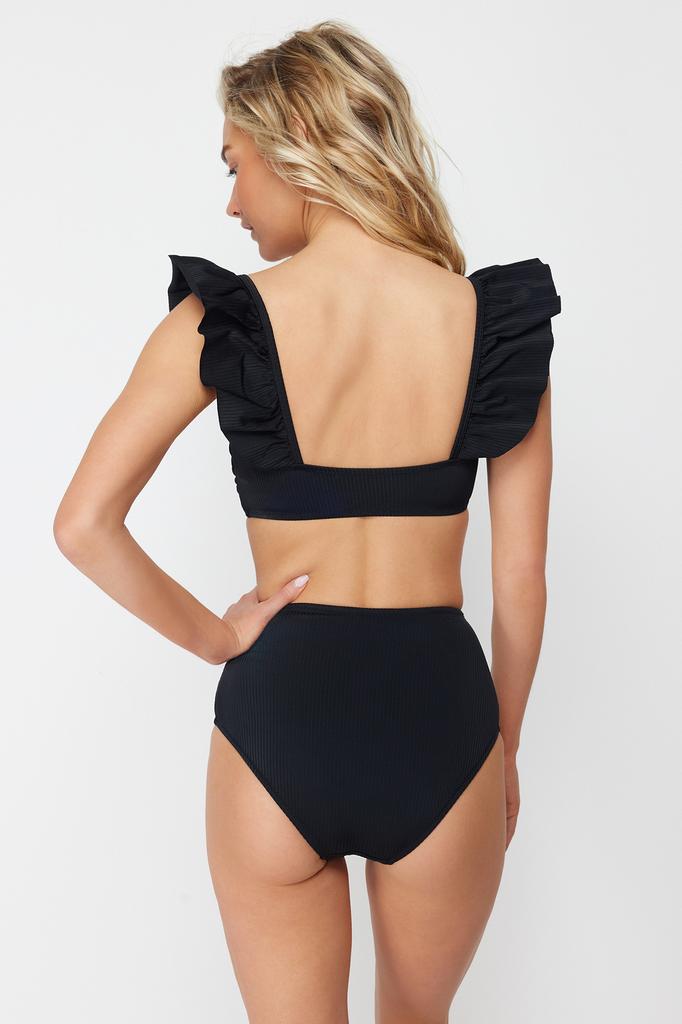 Women's New Season Bikini Set Orange Bralette Frilly Textured High Waist Hipster Bikini Set