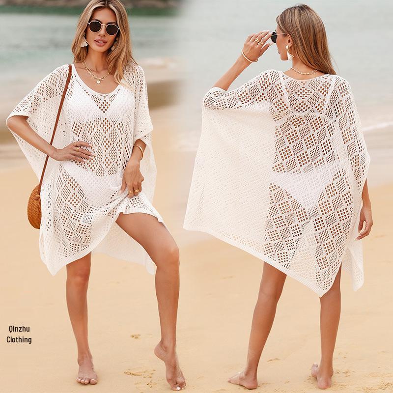 

Women s Hollow Out Beach Cover-Up Cardigan Dress Small білий