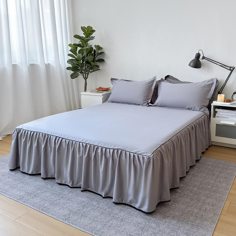 Skin-friendly Bed Skirt Pure Cotton Bed Cover Solid Color Bedspread with Ruffles Home Bed Linen jupe de lit (No Pillowcase)