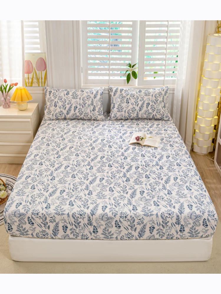 1pc Fitted Bed Sheets +2pc Pillowcases Single Double Bed Size Bedsheet Washed Cotton Girls Boys Room Bed Cover Mattress Cover