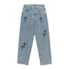 Spring Autumn Denim Pants Star Pattern Solid Color Zipper Fly Wide Leg Loose Jeans Streetwear