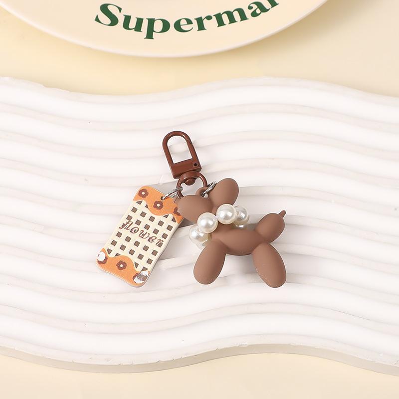 Brown Balloon Dog Keychain Acrylic Rubber 3D Exquisite Phone Keyring Car Pendant Cartoon Key Ring DIY Gift for Women Keychain