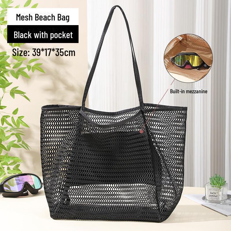 Large Capacity Mesh Beach Bag: Versatile Shoulder and Hand-Held Travel Wash Bag