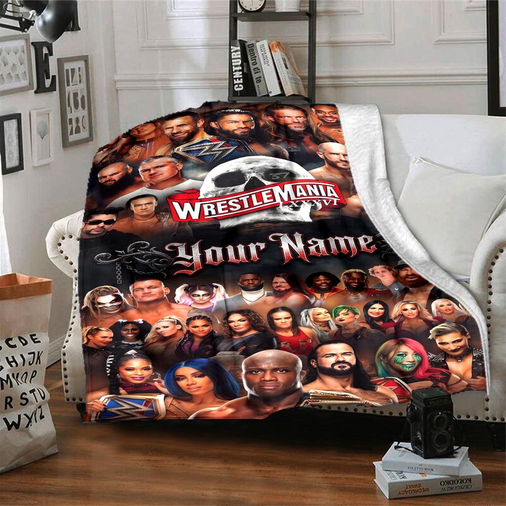 Wrestlemania Customize Text Blanket Throw Personalized Blanket Warmthful Decor Great for Bed Chair Bedding Home Decor for All Occasions