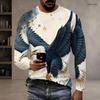 Men Plus Size Round Neck Long Sleeve T Shirt American Eagle Flag Printed Red Blue White Pullover