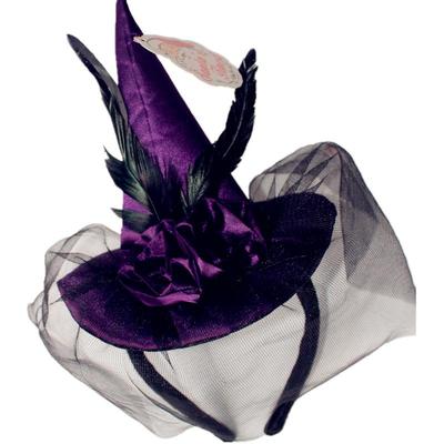 Carnival Halloween Witch Hat Headband with Retro Mesh and Feather Design