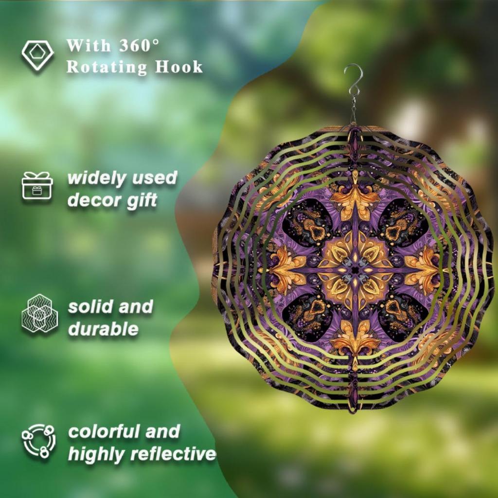 Mandala Metal Wind Spinner Hanging Garden Decor with Intricate Floral Geometric Design Outdoor Courtyard Home Decor for Holidays and Special Occasions