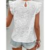 Hollow out Breathable Pullover Women's Casual Loose Lotus Leaf Sleeveless T-shirt