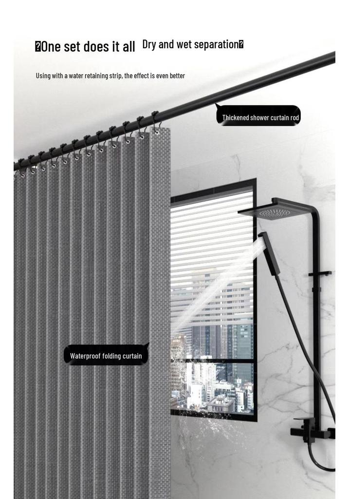 Magnetic No-Drill Waterproof Folding Shower Curtain Set for Bathroom Wet/Dry Separation