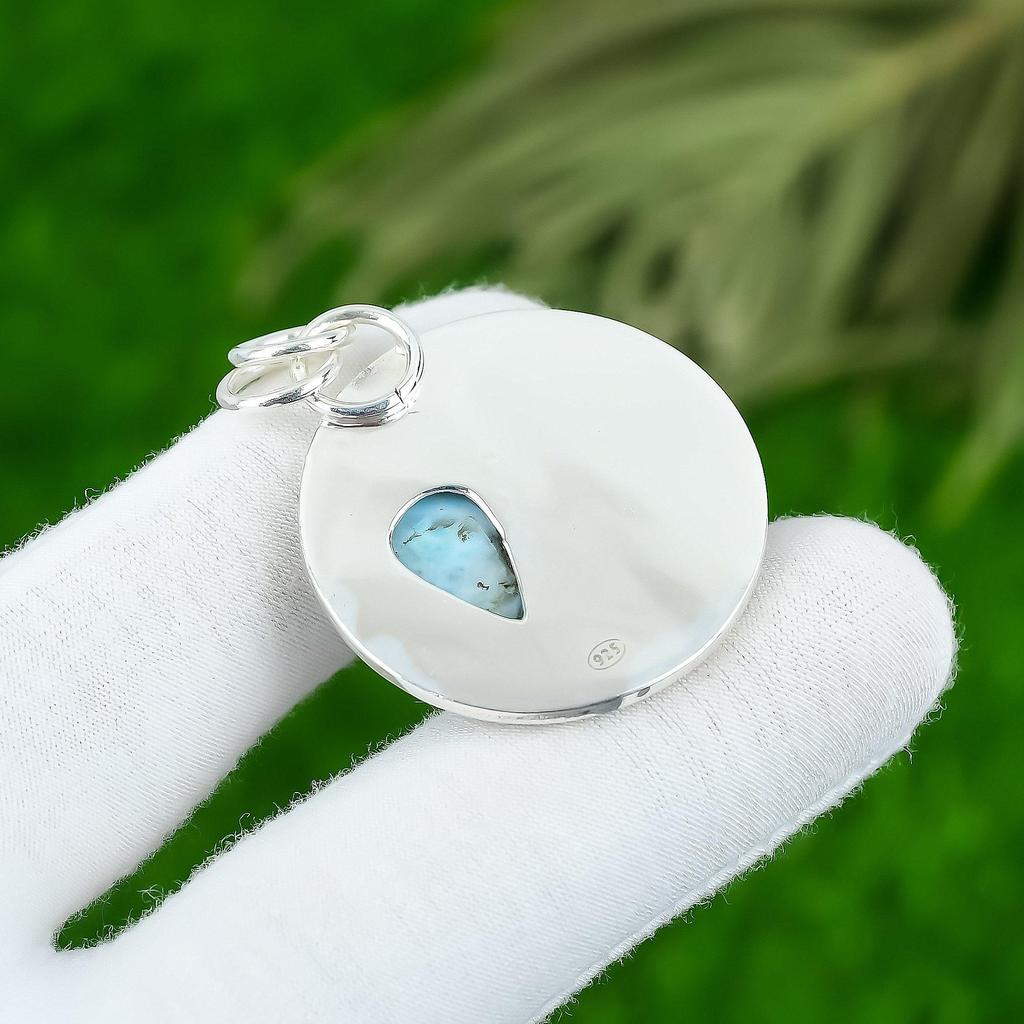 Geschenk für Frauen Schmuck Anhänger 925 Sterlingsilber Natürlicher Larimar Edelstein