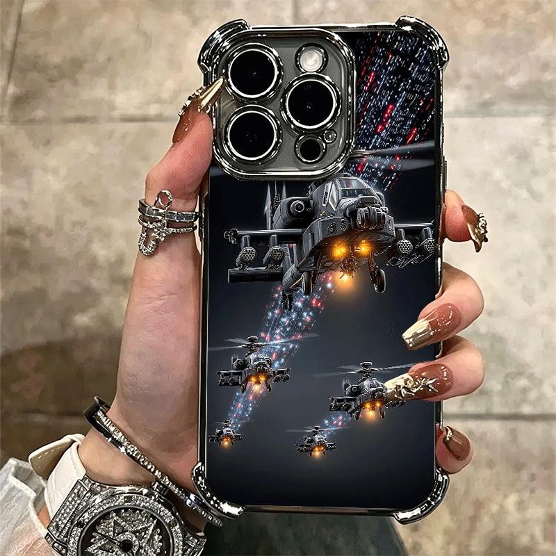Aircraft Helicopter Formation Plating Phone Case For Iphone 16 17 Pro Max Air 16E 14 15 Plus 12 13 Mini Anti-Fall Airabag Cover